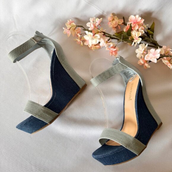Denim Platform Wedge Sandals - Picture 8 of 9